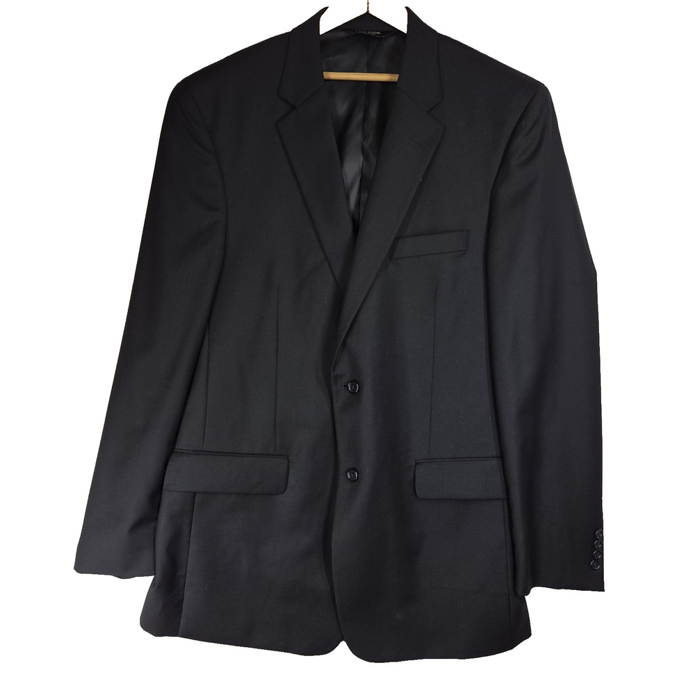 Jos A Bank Mens Blazer Sport Coat Jacket Wool Black 44L Business Workwear Job